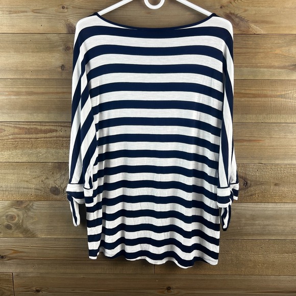 Soft Surroundings Womens Shirt Adrift Tunic Tie Sleeve Striped Nautical Medium - Picture 6 of 8